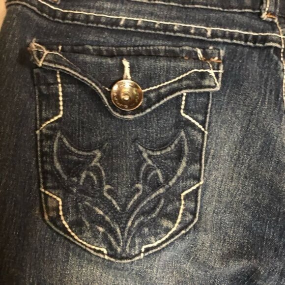 D-FUZ Premium Denimwear Boot Cut Blue Jeans distressed embroidered 9/10 READ - Picture 3 of 12